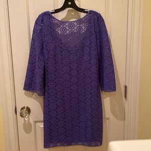 Purple crocheted look lace overlay dress